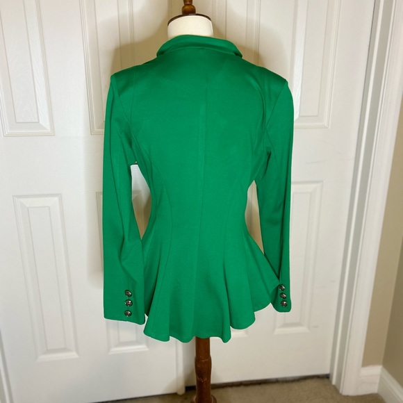 Kelly Green Double Notch Lapel Sharp Shoulder Pad Single Button Peplum Blazer - Picture 12 of 12